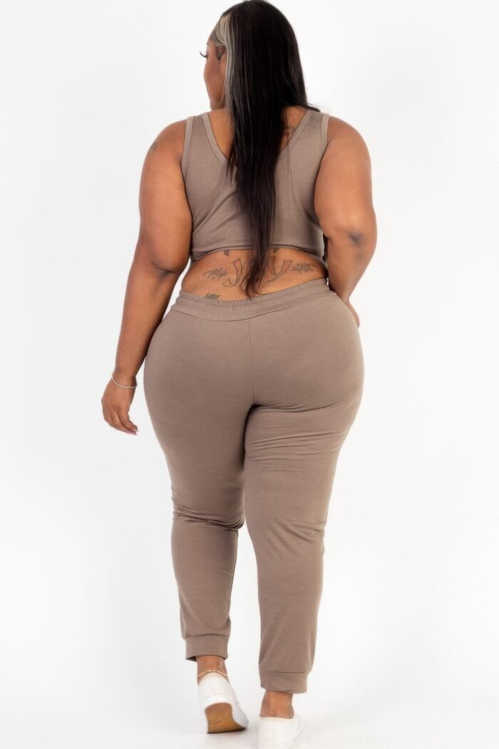 Plus size french terry cropped tank top & joggers set