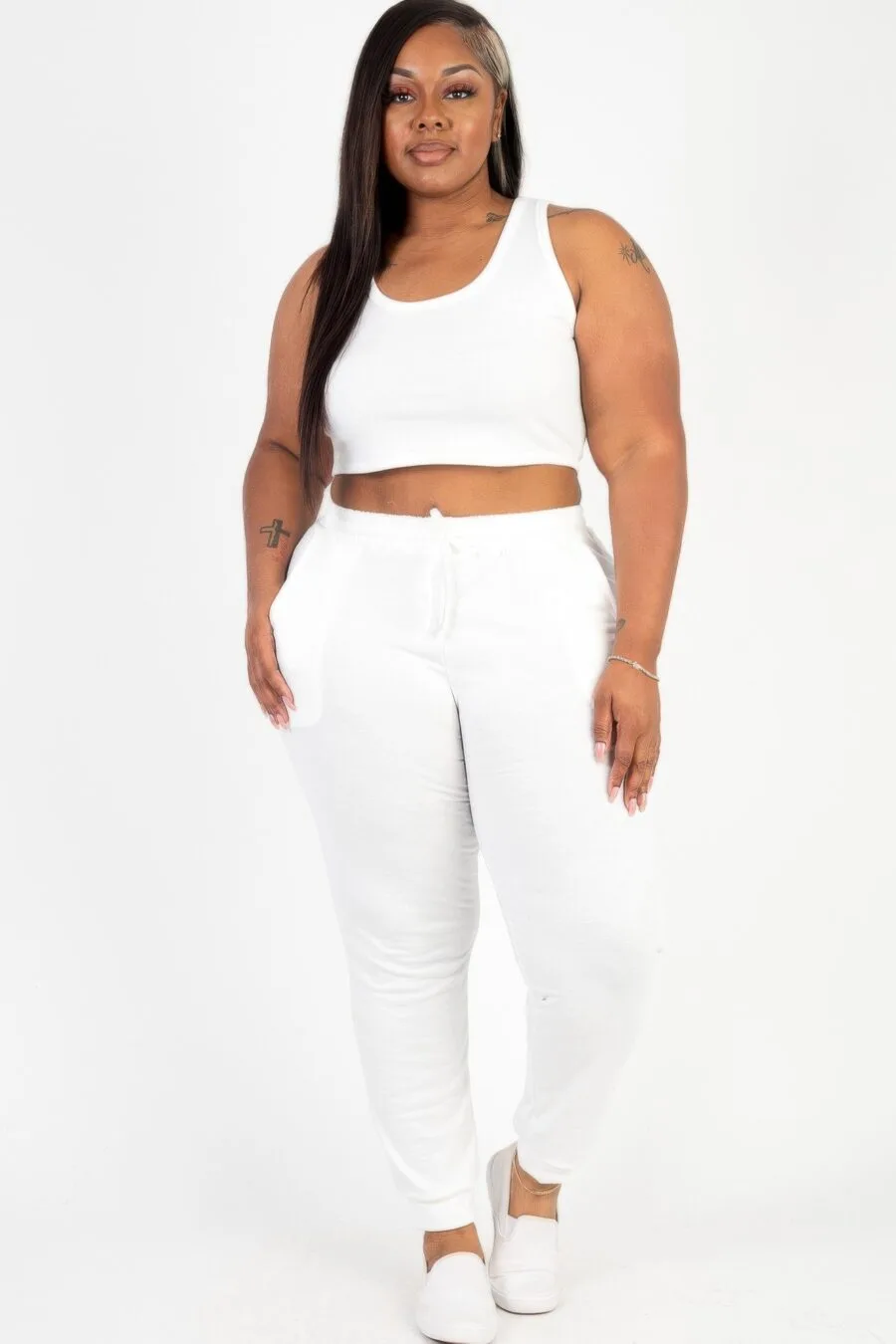 Plus size french terry cropped tank top & joggers set - image 9