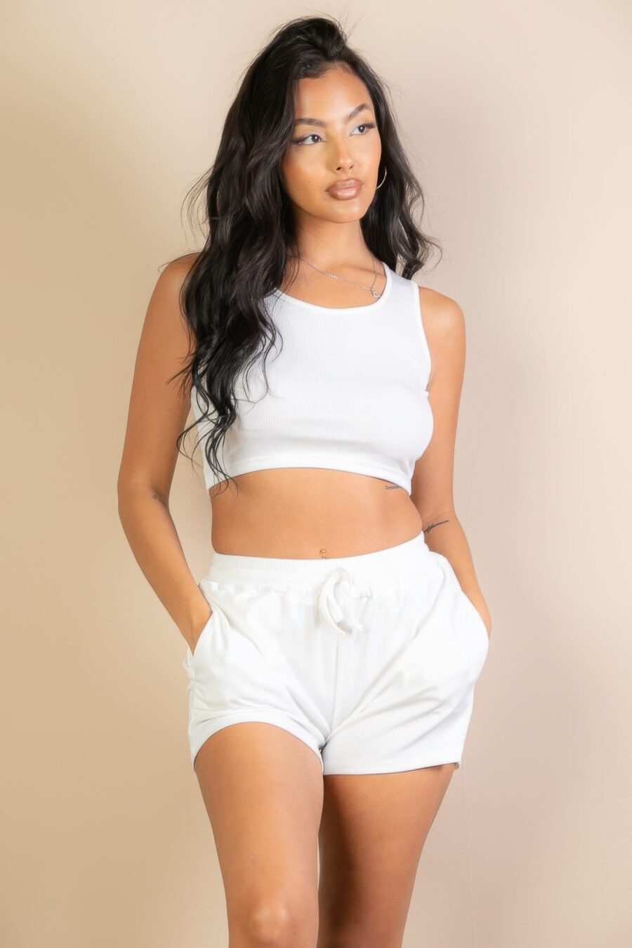 Ribbed crop tank top & shorts set