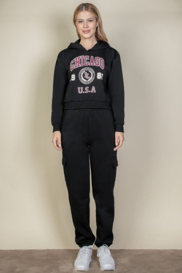 Graphic drop shoulder pull over hoodie