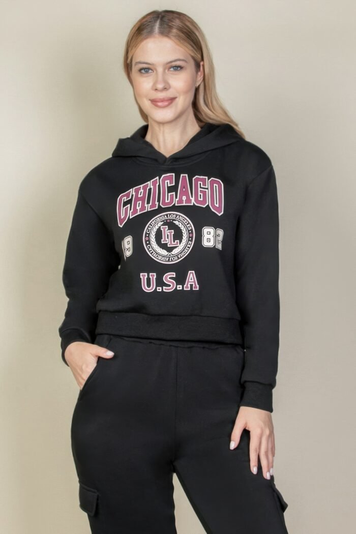 Graphic drop shoulder pull over hoodie