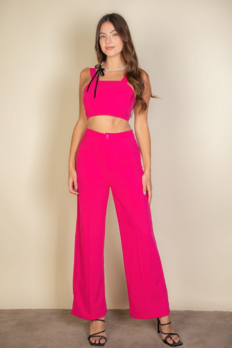 Solid tank top & wide leg pants