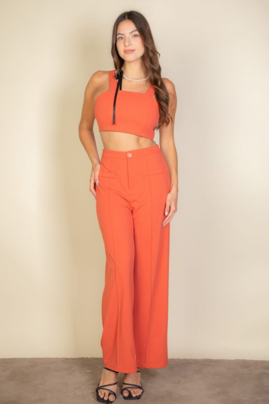 Solid tank top & wide leg pants