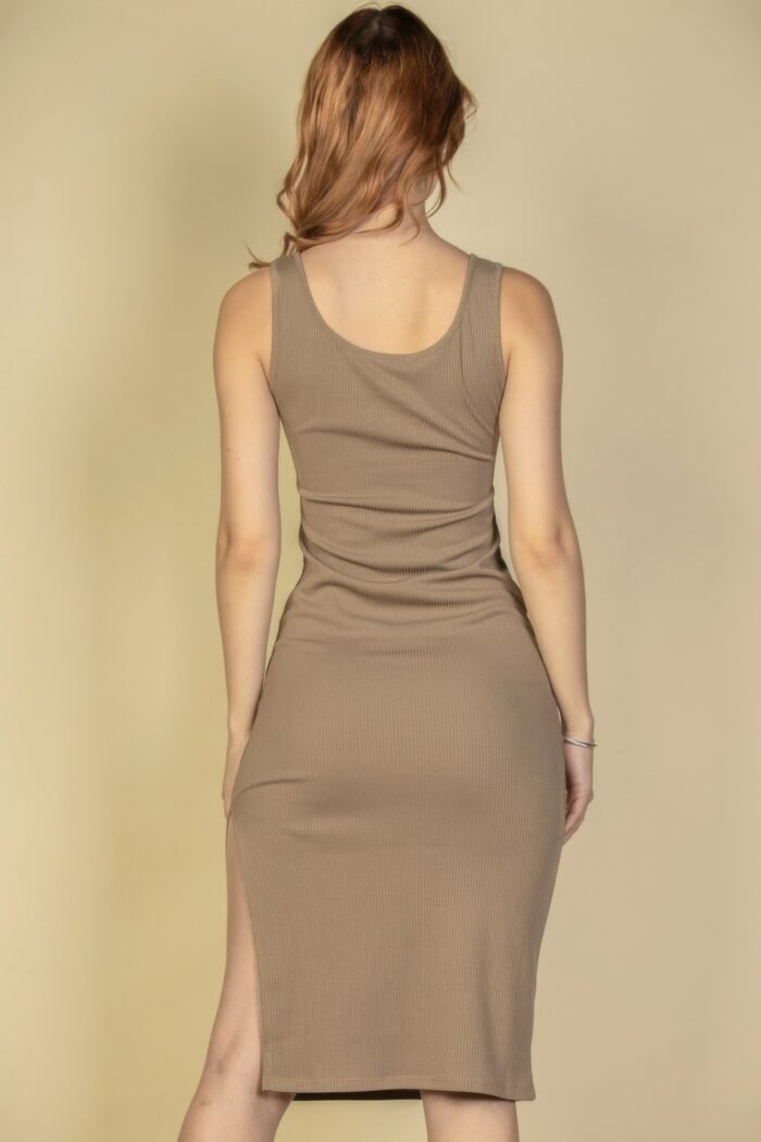 Flat back rib sleeveless tank side slit bodycon dress