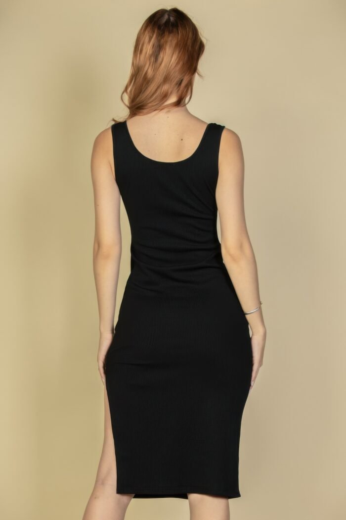 Flat back rib sleeveless tank side slit bodycon dress