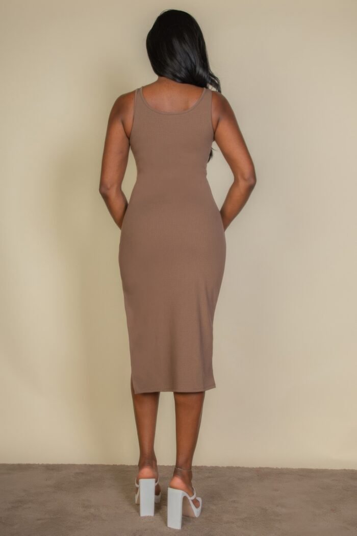 Flat back rib sleeveless tank side slit bodycon dress