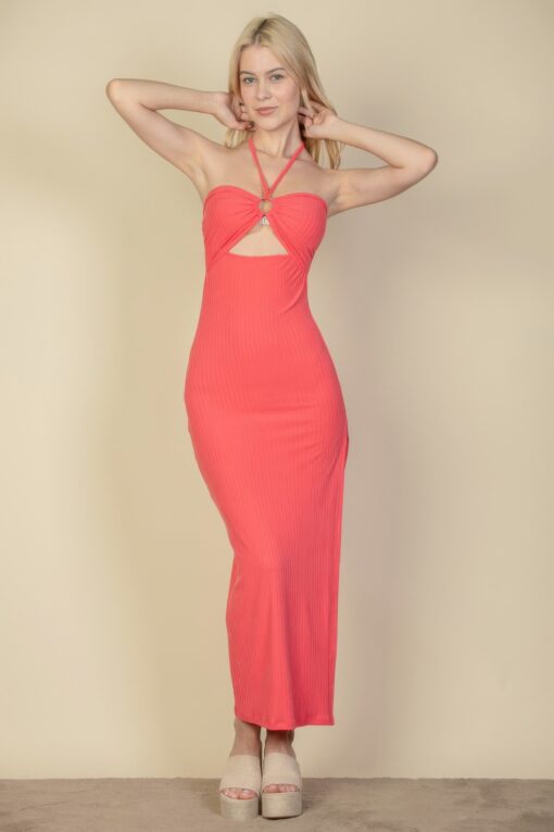 Ribbed Cut Out Front Side Slit Maxi Dress - Image 5