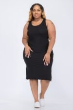 Plus Size Ribbed Side Slit Tank Midi Dress - Image 2