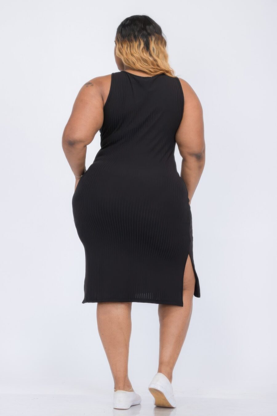 Plus size ribbed side slit tank midi dress