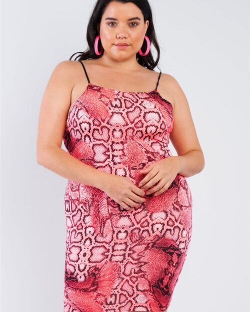 plus size snake print open back mini dress