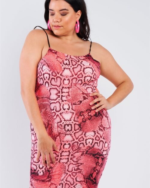 plus size snake print open back mini dress