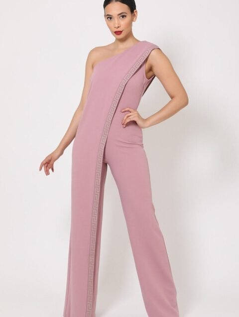 One Shoulder Greek Border Pattern Jumpsuit