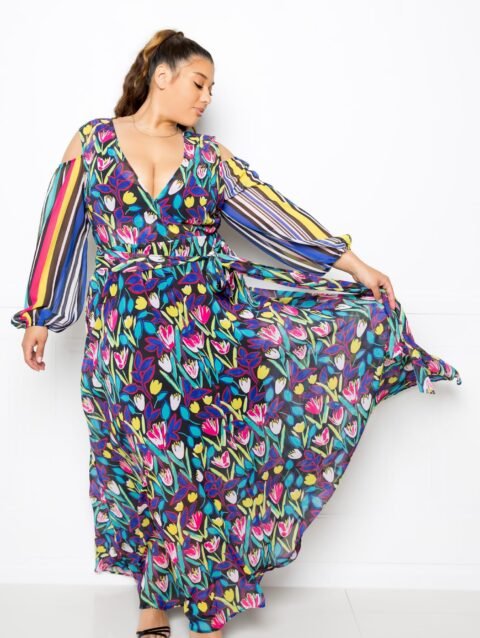 Multi Print Chiffon Maxi Dress