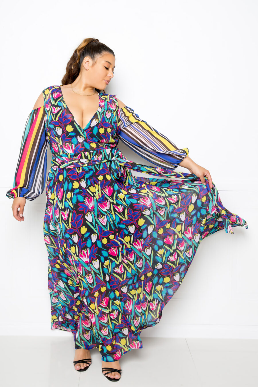 Multi print chiffon maxi dress