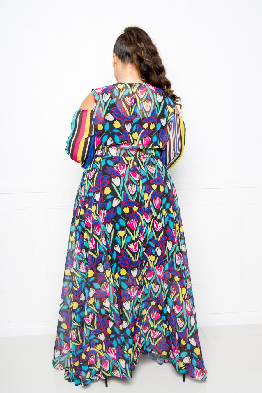 Multi print chiffon maxi dress