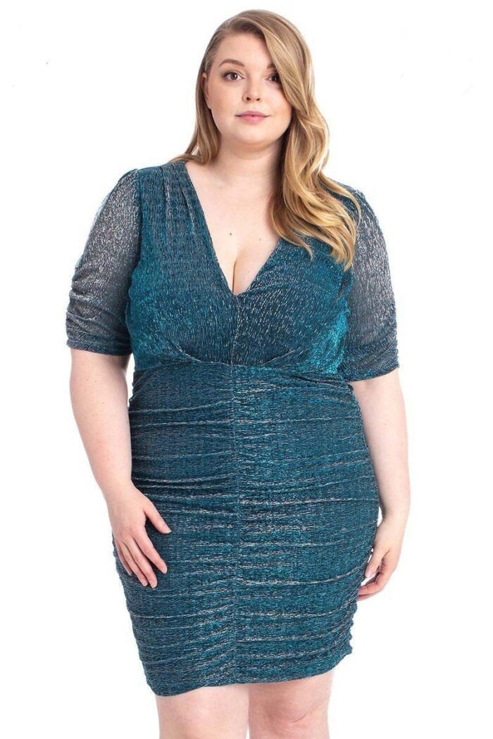 Ribbed shimmer shirring mini dress - image 1