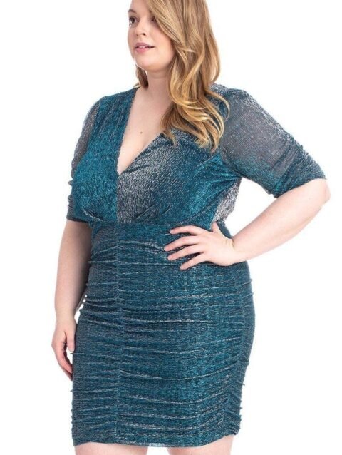 Ribbed Shimmer Shirring Mini Dress