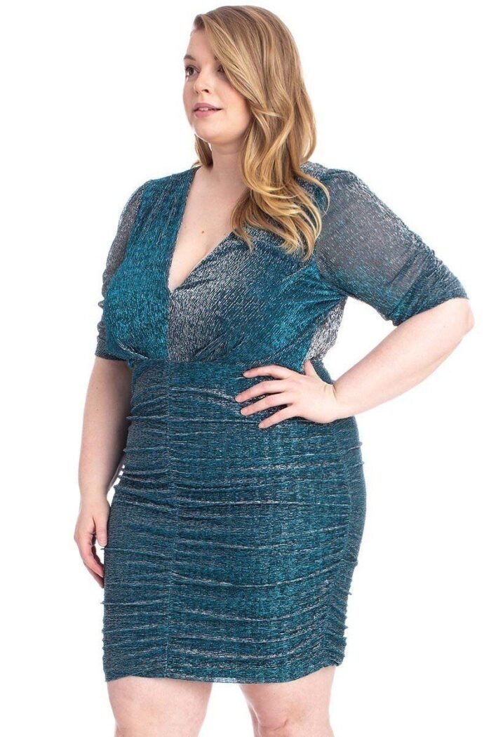 Ribbed shimmer shirring mini dress - image 2