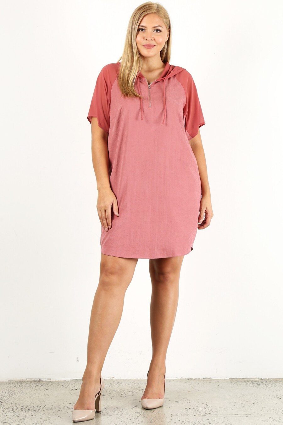 Plus size solid dress with zip-up closure