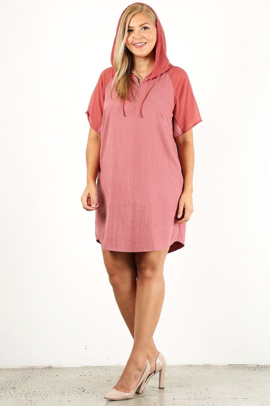 Plus size solid dress with zip-up closure