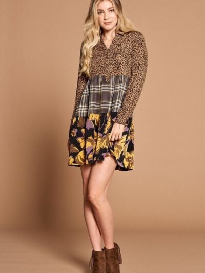 Cheetah Print Button-down Collard Shirt Dress Cheetah Print Button-down Collard Shirt Dress