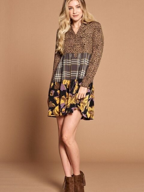 Cheetah Print Button-down Collard Shirt Dress