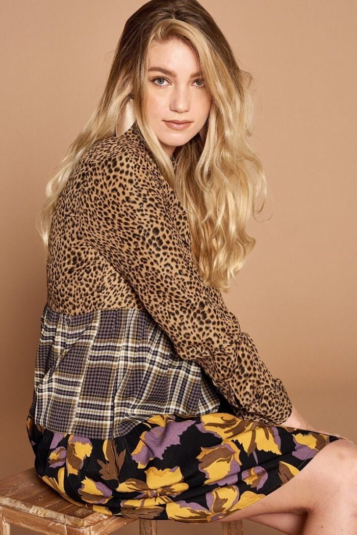 Cheetah print button-down collard shirt dress
