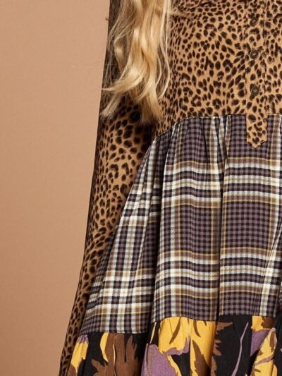 Cheetah Print Button-down Collard Shirt Dress Cheetah Print Button-down Collard Shirt Dress