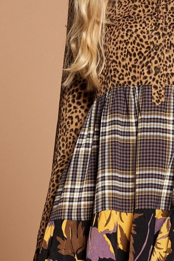 Cheetah print button-down collard shirt dress