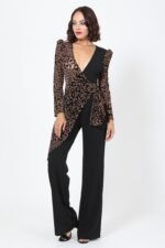 Plunging V Buckle Detail Leopard Jumpsuit - Image 2