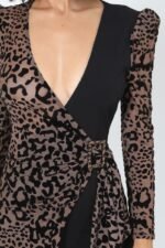 Plunging V Buckle Detail Leopard Jumpsuit - Image 4