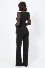 Plunging V Buckle Detail Leopard Jumpsuit - Image 5