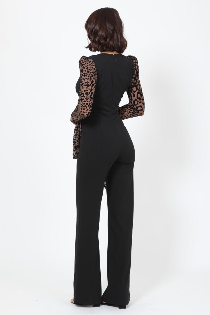 Plunging v buckle detail leopard jumpsuit - image 5