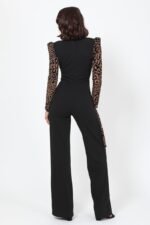 Plunging V Buckle Detail Leopard Jumpsuit - Image 6