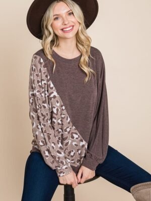 Cute Animal French Terry Brush Contrast Print Pullover With Cuff Detail