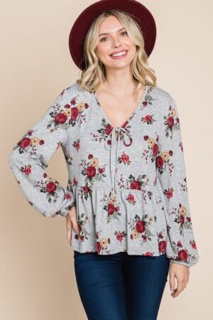 Babydoll Top with Sleeves – Floral Hacci Printed Top