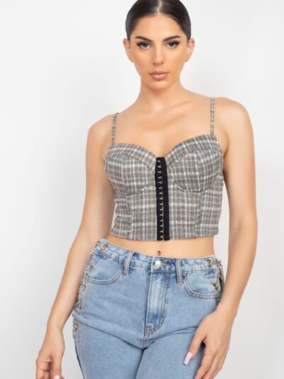 Plaid Hook & Eye Sweetheart Crop Top