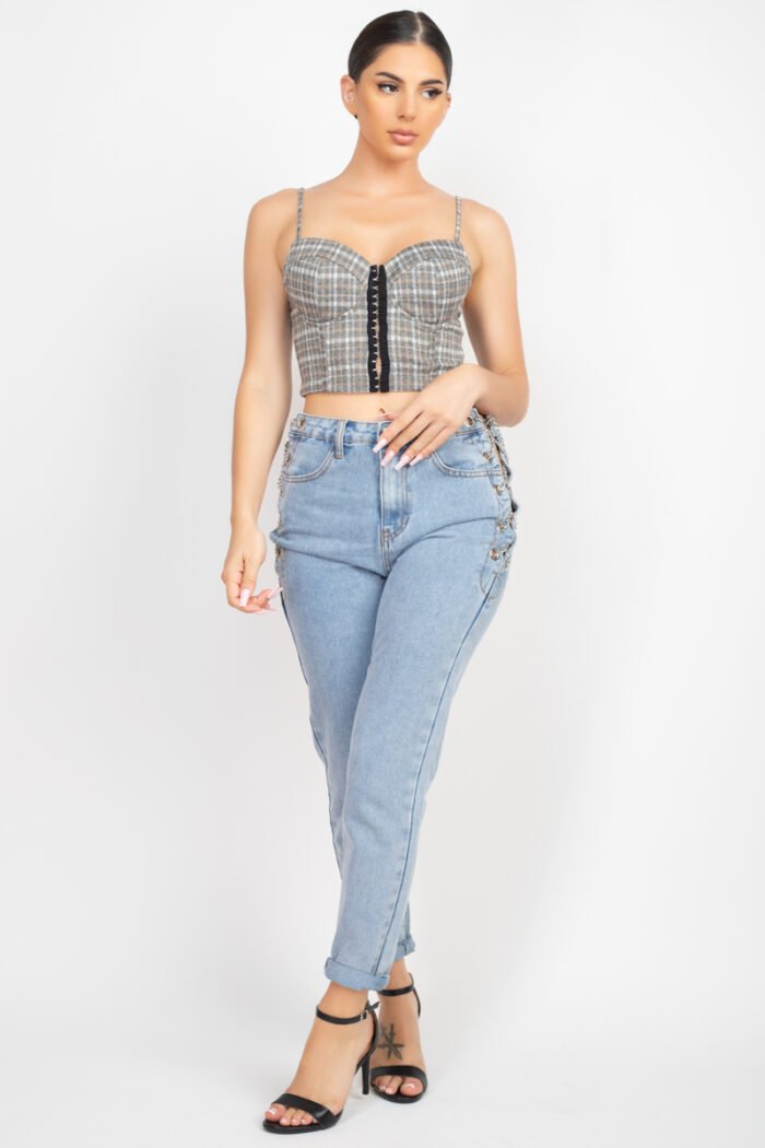 Plaid hook & eye sweetheart crop top