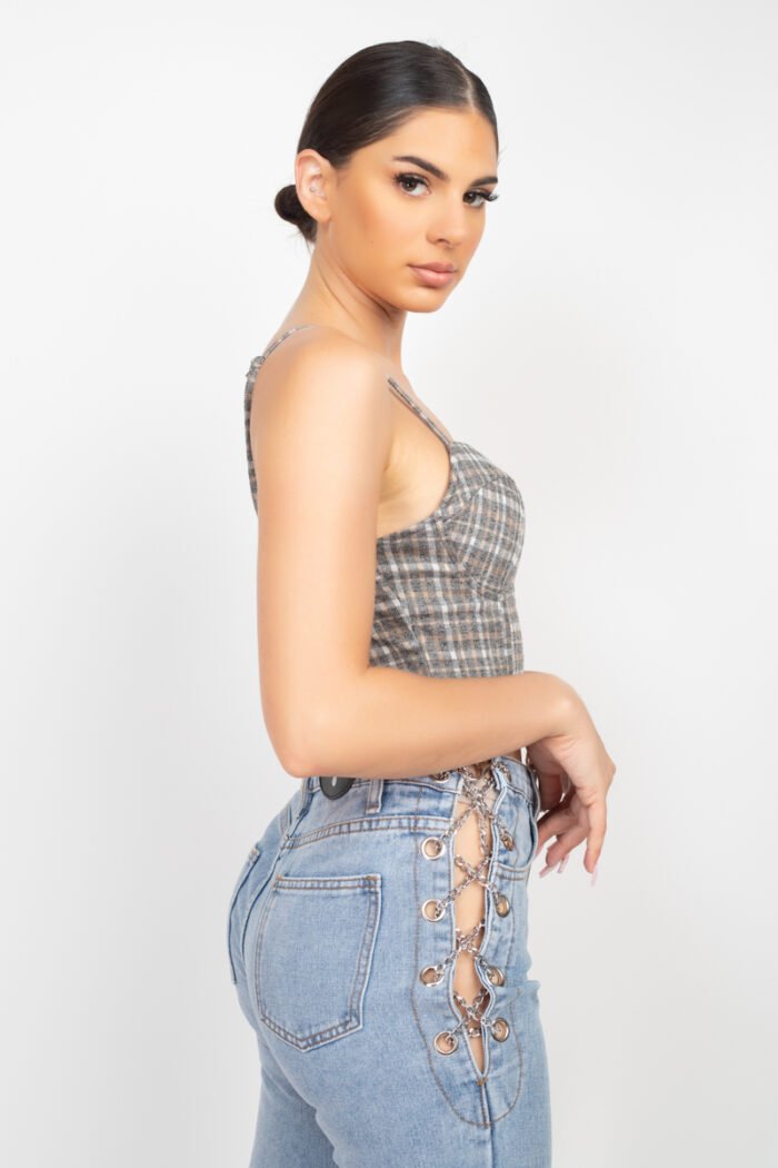 Plaid hook & eye sweetheart crop top