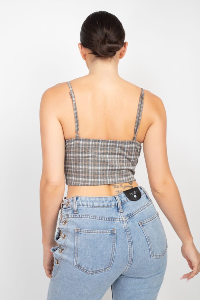 Plaid hook & eye sweetheart crop top