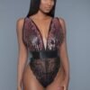 Raspberry Pink Sequin Lace Lingerie Bodysuit