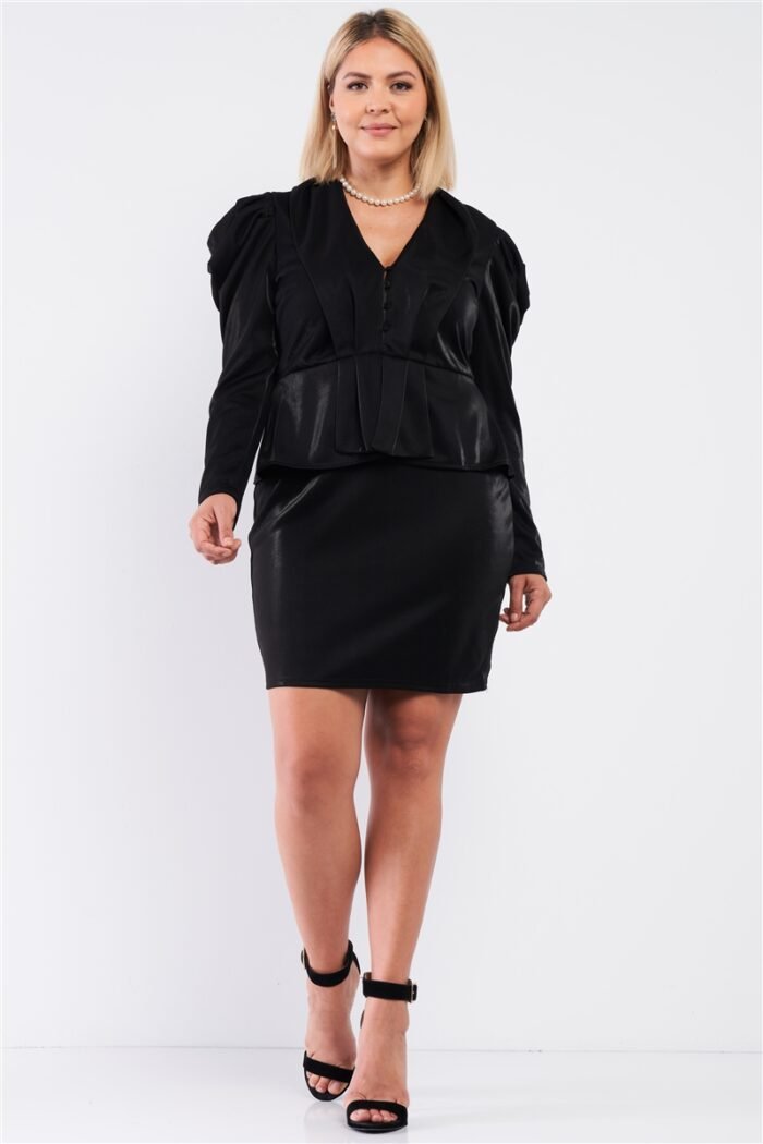 Plus Long Sleeve Victorian Steampunk Inspired V-neck Button Front Pleated De... - Image 2