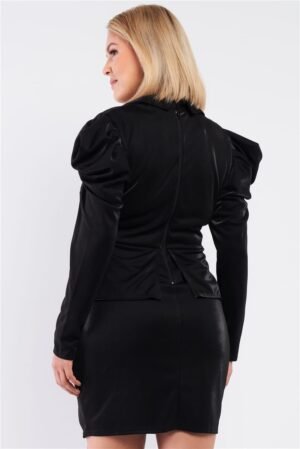 Plus Long Sleeve Victorian Steampunk Inspired V-neck Button Front Pleated De…