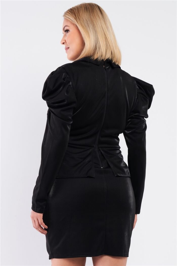 Plus Long Sleeve Victorian Steampunk Inspired V-neck Button Front Pleated De... - Image 3
