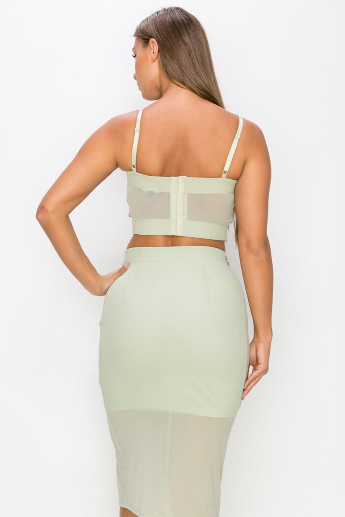 Studded stone cami top & slit mini skirts set