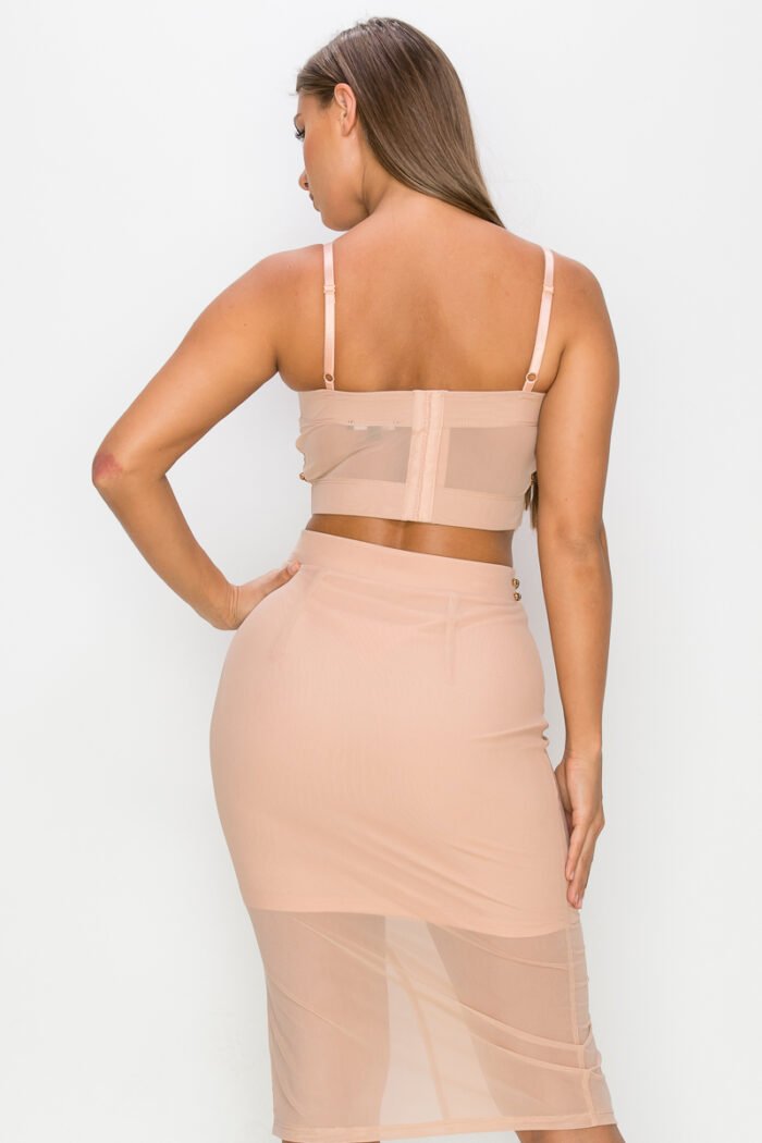 Studded stone cami top & slit mini skirts set