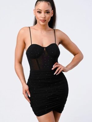 Luxe Glitter Front Mesh Ribbed Cami Mini Dress Luxe Glitter Front Mesh Ribbed Cami Mini Dress