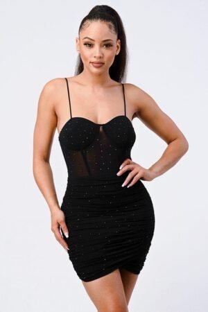 Luxe Glitter Front Mesh Ribbed Cami Mini Dress Luxe Glitter Front Mesh Ribbed Cami Mini Dress