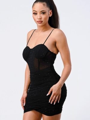 Luxe Glitter Front Mesh Ribbed Cami Mini Dress Luxe Glitter Front Mesh Ribbed Cami Mini Dress