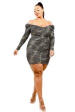 Plus Foil & Glitter Wavy Print Mini Dress - Image 3